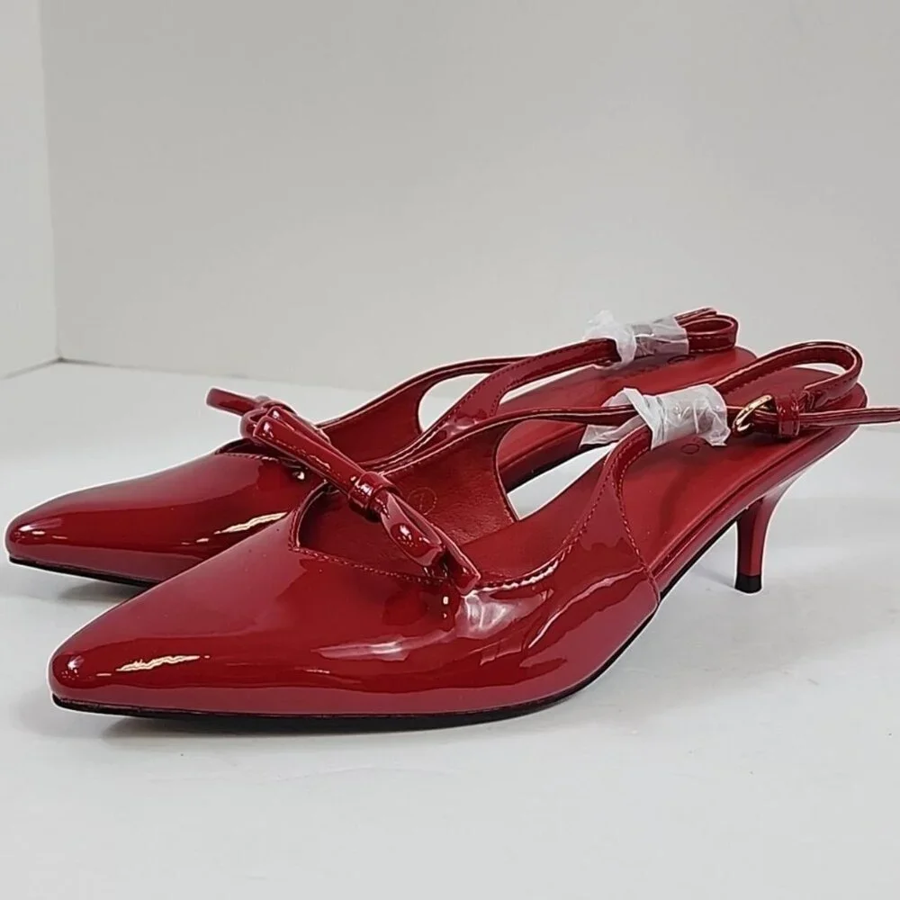 NWOT Coutgo Women's Red Pointed Sling Back Kitten Heels , Size 7 - Picture 2 of 8